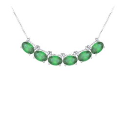 East-West Oval Necklace with 6 Gemstones in 925 Sterling Silver with Emerald