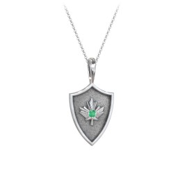 Maple Leaf Hero Shield Pendant with Gemstone in 925 Sterling Silver with Emerald