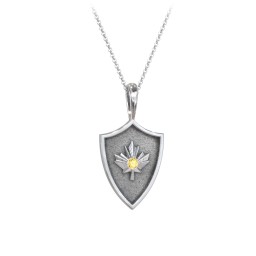 Maple Leaf Hero Shield Pendant with Gemstone in 925 Sterling Silver with Citrine