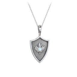 Maple Leaf Hero Shield Pendant with Gemstone in 925 Sterling Silver with Blue Topaz