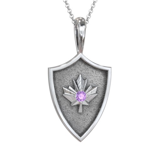 Maple Leaf Hero Shield Pendant with Gemstone – Sterling Silver with Amethyst