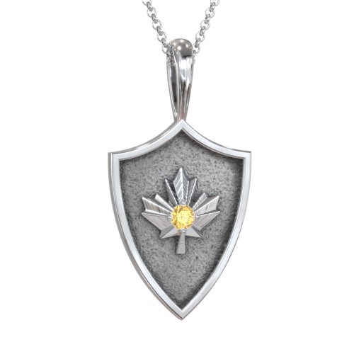 Maple Leaf Hero Shield Pendant with Gemstone – Sterling Silver with Citrine