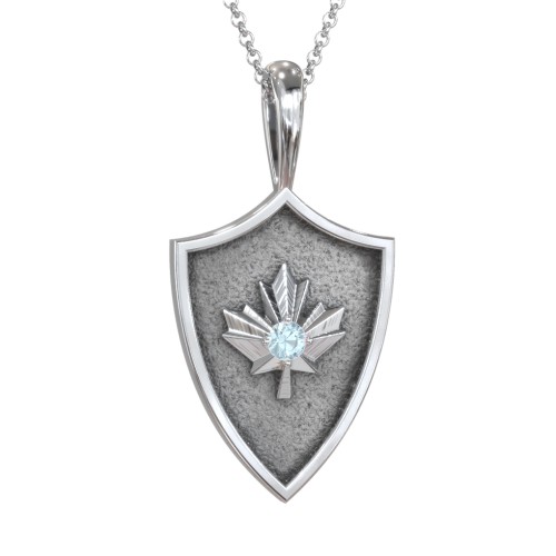 Maple Leaf Hero Shield Pendant with Gemstone – Sterling Silver with Blue Topaz
