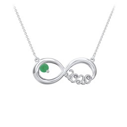 2020 Graduation Infinity Pendant With Gemstone in 925 Sterling Silver with Emerald