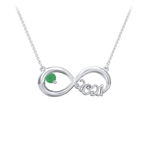 2021 Graduation Infinity Pendant With Gemstone – Sterling Silver with Emerald