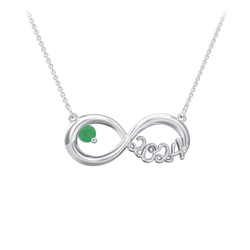 2024 Graduation Infinity Pendant With Gemstone – Sterling Silver with Emerald