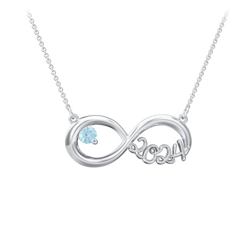2024 Graduation Infinity Pendant With Gemstone – Sterling Silver with Blue Topaz