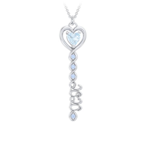 2020 Glamour Infinity Key Pendant – Sterling Silver with Aquamarine and Fancy Blue Premium Zirconia