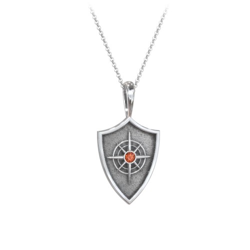 Compass Hero Shield Pendant with Gemstone – Sterling Silver with Garnet