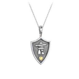 Inukshuk Hero Shield Pendant with Gemstone in 925 Sterling Silver with Citrine