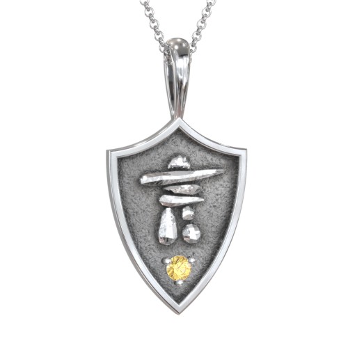 Inukshuk Hero Shield Pendant with Gemstone – Sterling Silver with Citrine