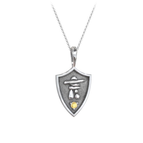 Inukshuk Hero Shield Pendant with Gemstone – Sterling Silver with Citrine