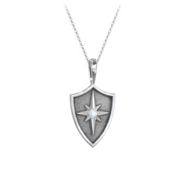 Starburst Hero Shield Pendant with Gemstone in 925 Sterling Silver with Aquamarine