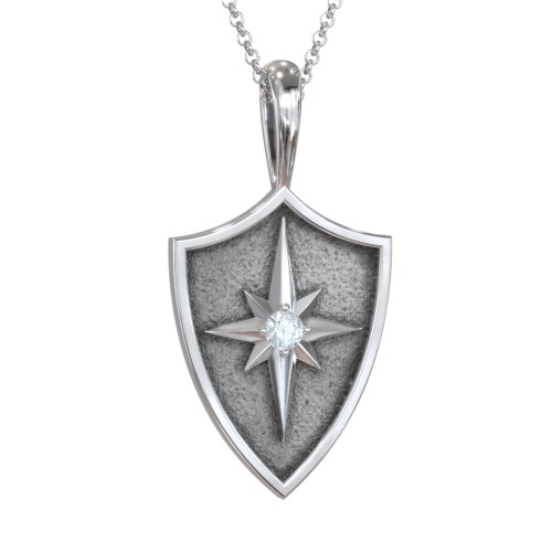 Starburst Hero Shield Pendant with Gemstone – Sterling Silver with Aquamarine