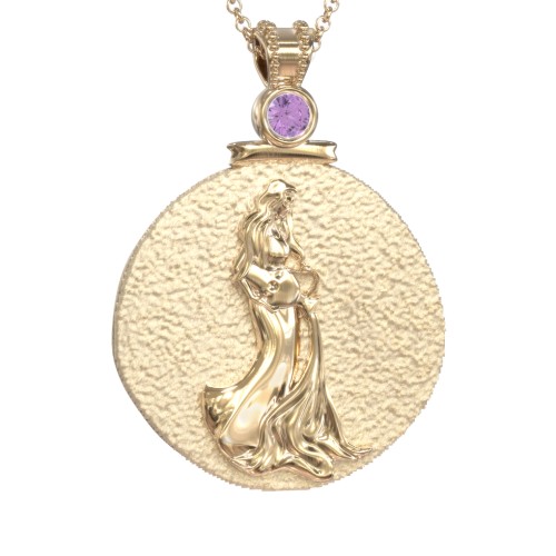 Engravable Aquarius Zodiac Medallion With Accent – 18K Gold Plated Silver with Amethyst