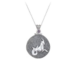 Engravable Capricorn Zodiac Medallion With Accent