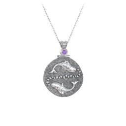 Engravable Pisces Zodiac Medallion With Accent