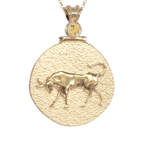 Engravable Taurus Zodiac Medallion With Accent – 18K Gold Plated Silver with Citrine