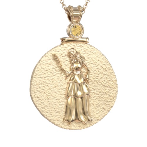 Engravable Virgo Zodiac Medallion With Accent – 18K Gold Plated Silver with Citrine