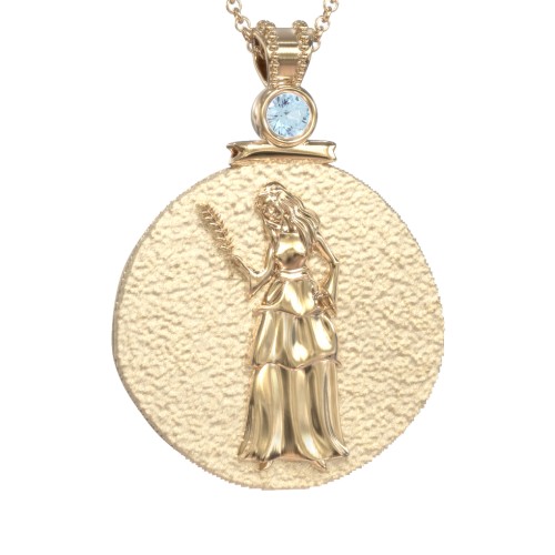 Engravable Virgo Zodiac Medallion With Accent – 18K Gold Plated Silver with Blue Topaz