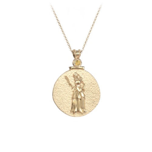 Engravable Virgo Zodiac Medallion With Accent – 18K Gold Plated Silver with Citrine