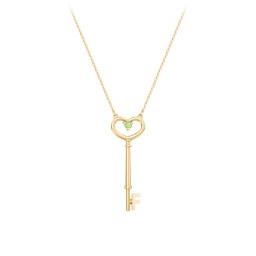 Initial Heart Key Necklace with Gemstone - F in 18K Gold Plated Silver with Peridot