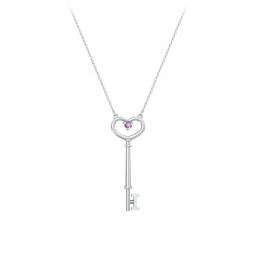 Initial Heart Key Necklace with Gemstone - I