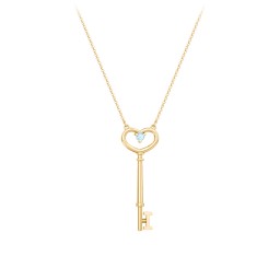 Initial Heart Key Necklace with Gemstone - I in 18K Gold Plated Silver with Blue Topaz