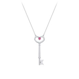 Initial Heart Key Necklace with Gemstone - K