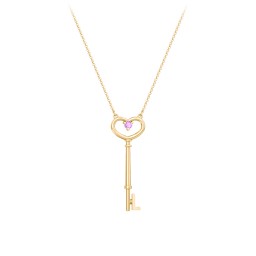 Initial Heart Key Necklace with Gemstone - L in 18K Gold Plated Silver with Amethyst