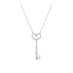 Initial Heart Key Necklace with Gemstone - N