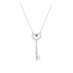 Initial Heart Key Necklace with Gemstone - R