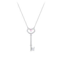 Initial Heart Key Necklace with Gemstone - W