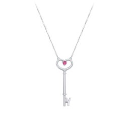 Initial Heart Key Necklace with Gemstone - Y