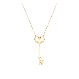 Initial Heart Key Necklace with Gemstone - Y in 18K Gold Plated Silver with Citrine