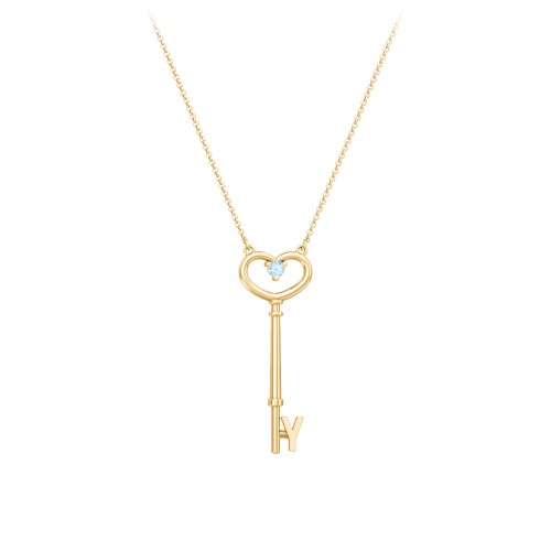 Initial Heart Key Necklace with Gemstone - Y – 18K Gold Plated Silver with Blue Topaz