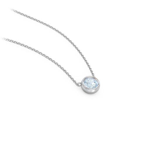 Bezel Set 4mm Gemstone Pendant – Sterling Silver with Aquamarine