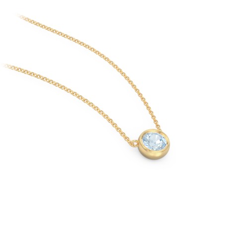 Bezel Set 4mm Gemstone Pendant – 10K Yellow Gold with Aquamarine