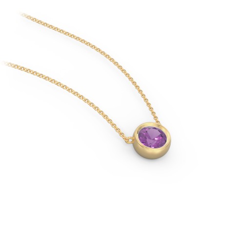 Bezel Set 5mm Gemstone Pendant – 18K Gold Plated Silver with Amethyst