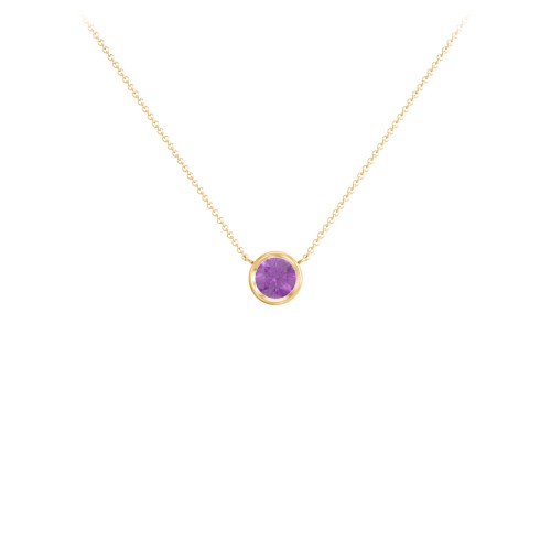 Bezel Set 5mm Gemstone Pendant – 18K Gold Plated Silver with Amethyst