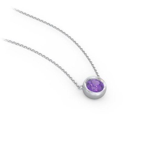 Bezel Set 5mm Gemstone Pendant – 10K White Gold with Amethyst