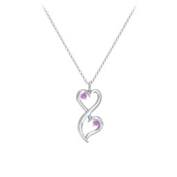 Stacked Hearts Gemstone Necklace in 925 Sterling Silver with Amethyst