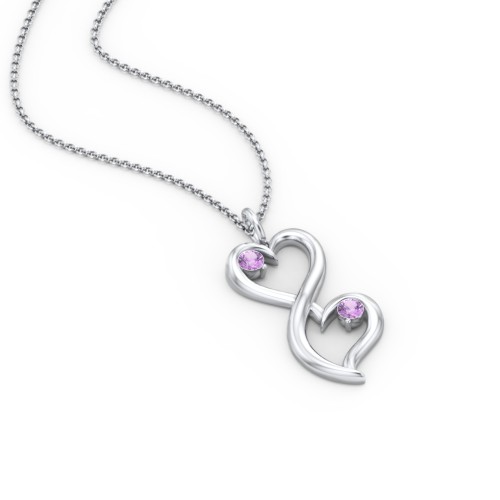 Stacked Hearts Gemstone Necklace – Sterling Silver with Amethyst