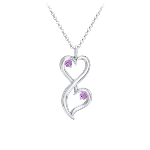 Stacked Hearts Gemstone Necklace – Sterling Silver with Amethyst