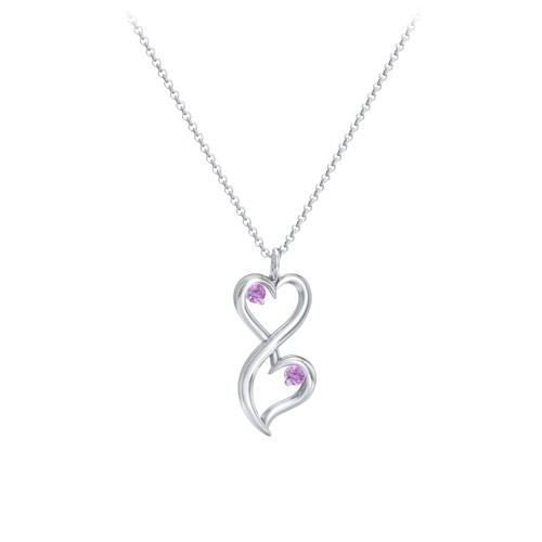 Stacked Hearts Gemstone Necklace – Sterling Silver with Amethyst