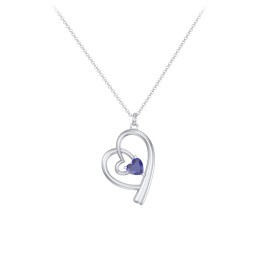 Intertwined Heart In Heart Pendant with Gemstone in 925 Sterling Silver
