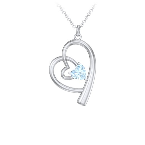 Intertwined Heart In Heart Pendant with Gemstone – Sterling Silver with Aquamarine