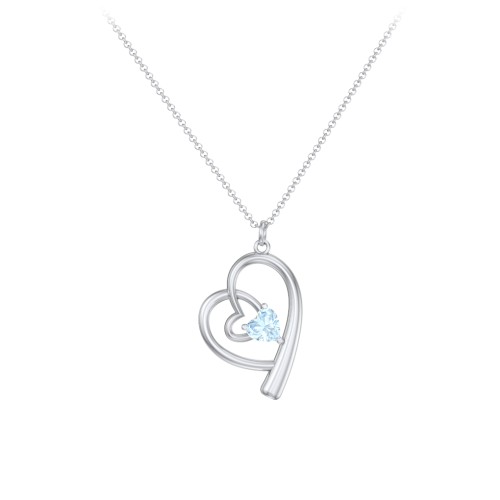 Intertwined Heart In Heart Pendant with Gemstone – Sterling Silver with Aquamarine