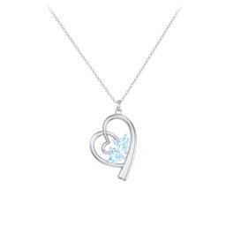 Intertwined Heart In Heart Pendant with 2 Gemstones in 925 Sterling Silver with Aquamarine