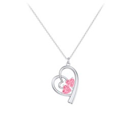 Intertwined Heart In Heart Pendant with 2 Gemstones in 925 Sterling Silver with Pink Tourmaline